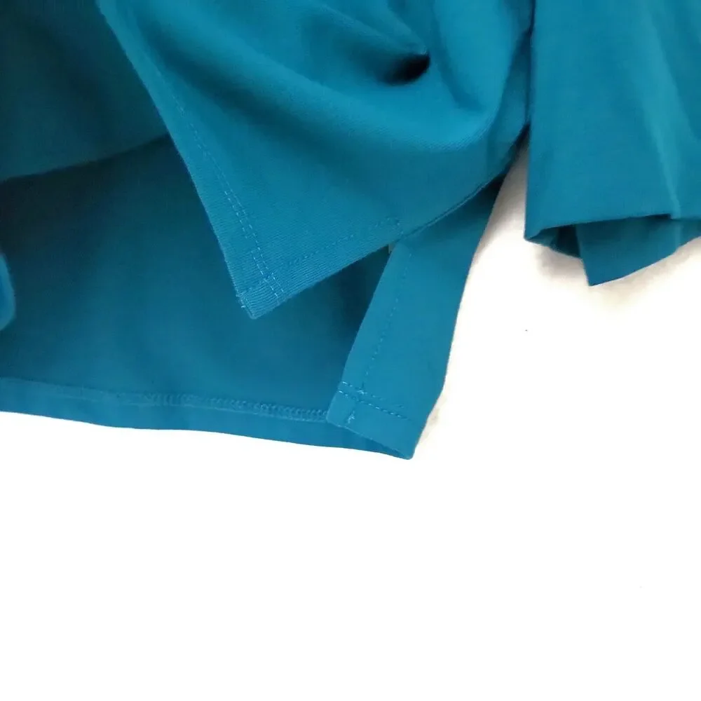 Susan Graver Liquid Knit Long Balloon Sleeve Tunic Top Plus Size 3X Blue V‎ Neck